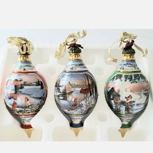 SET OF 3 BRADFORD EDITIONS PINEGROVE WINTER CARDINALS PORCELAIN ORNAMENTS